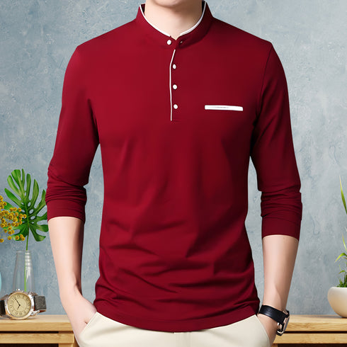 Men Red Full Sleeve Henley T-Shirt